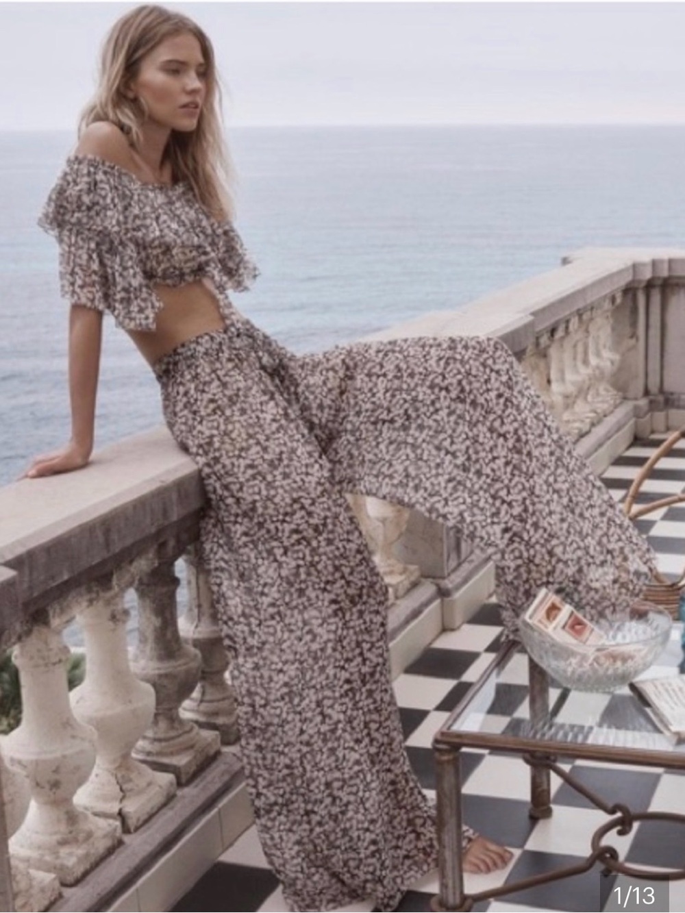 Zimmermann Taupe Floral Wide-Leg Palazzo Pants